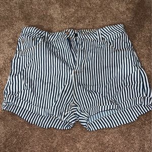Blue & white striped jean shorts